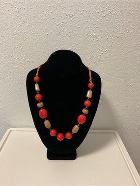 Red and Tan Beaded Statement Necklace
